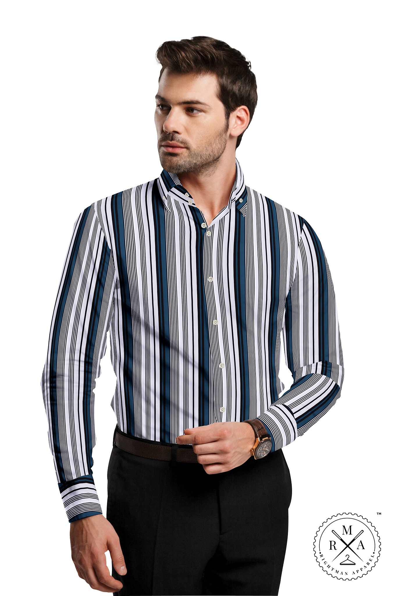 Blue and Black Banded Cotton Shirt SH251